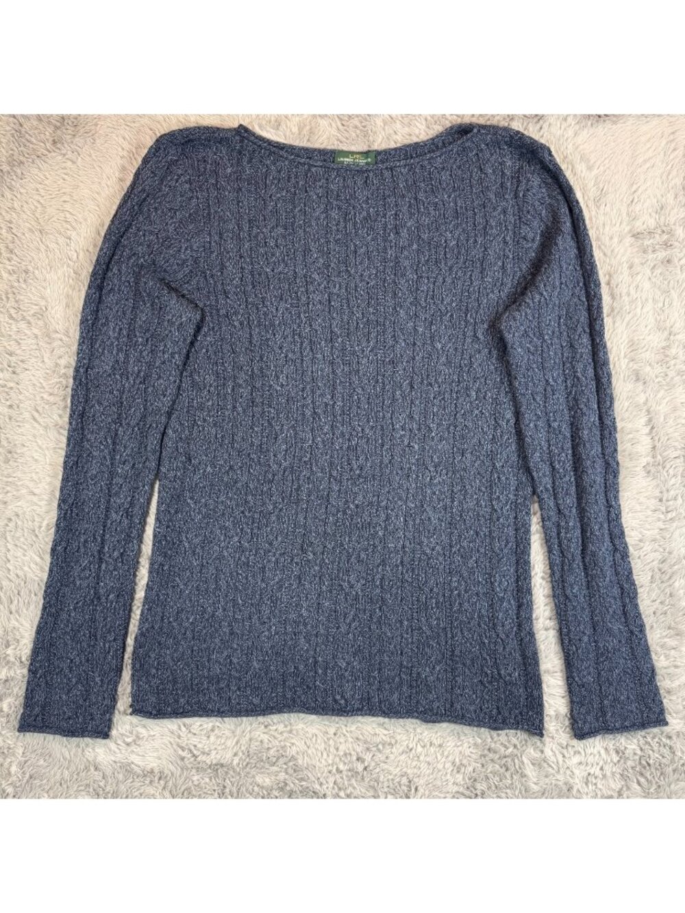 Lauren Ralph Lauren Sweater Women's XL Blue Cotton Cable-Knit Holiday Winter